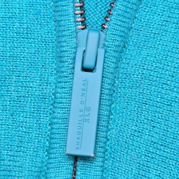 Shaquille‎ O'Neal Mens Polo Shirt XLG Teal Black Striped Short Sleeve Zip - Picture 7 of 12